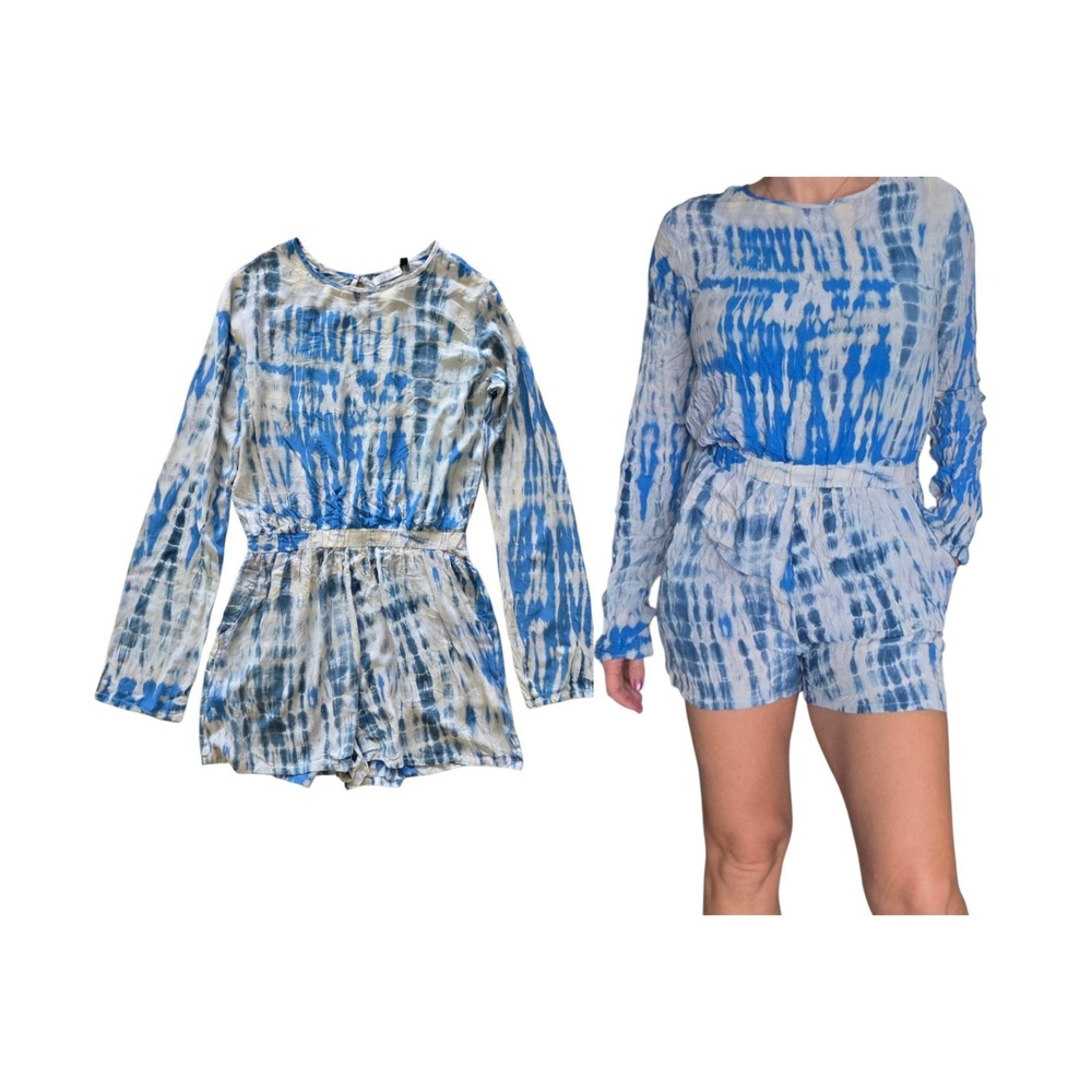 Fighting Eel Ava Sky Honolulu Blue Tie Dye Romper S Tencel Boho Beach Resort